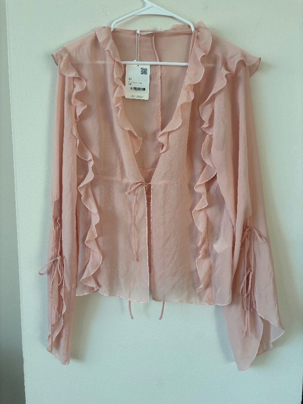 Oak and Fort Pink Ruffle Chiffon Top - Size Medium